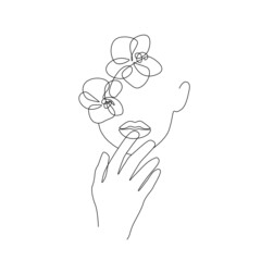 Female Floral Head Line Art Drawing. Flower Head Woman Line Drawing for Wall Art, Print, Poster, Social Media. Flower Woman Minimalist Art. Vector EPS 10