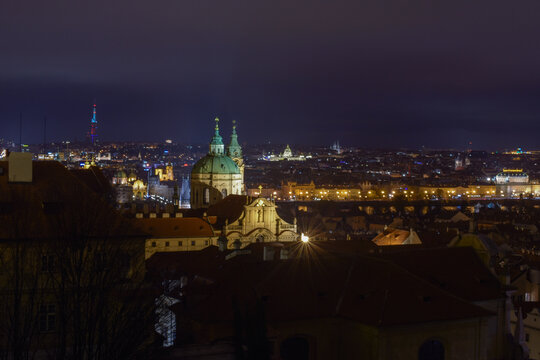 City skyline at night, architecture and street lights, beautiful landscape