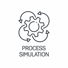 Process modeling, simulation.  Testing the mechanism, program. Vector linear icon isolated on white background.