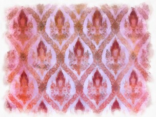 The pattern of the ancient Thep Phanom watercolor style illustration impressionist painting.
