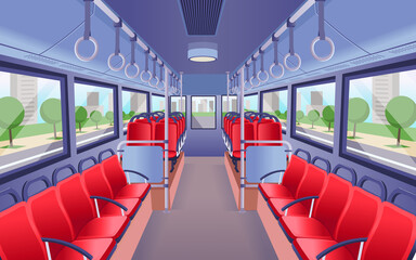 Bus inside view. Empty bus interior. Vector Illustration.