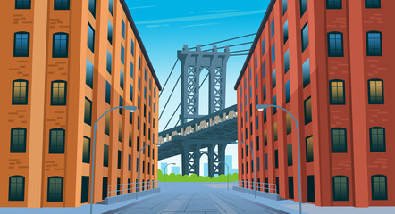 New York Brooklyn View of Manhattan Bridge. - obrazy, fototapety, plakaty