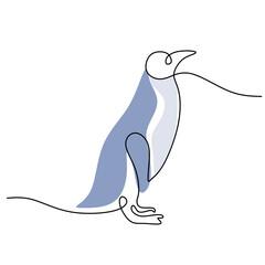 Continuous one line of abstract cute penguin walking poster for wallpaper isolated on white background.