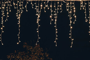 A string of lights at night