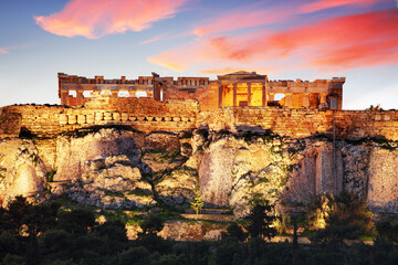 Fototapeta na wymiar Acropolis with Parthenon temple against sunset in Athens, Greece
