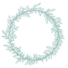 Decorative, contour element of round shape with a wreath of leaves. A light, natural design element for postcards or invitations for holidays. For Christmas, birthday or wedding