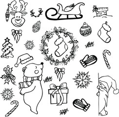 winter
winter holidays
bear
Santa Claus
snowflakes
doodle
congratulations