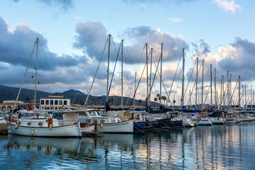 Obraz na płótnie Canvas Port de Pollenca marina with sailing boats sailboats on Mallorca travel traveling holidays vacation in Spain