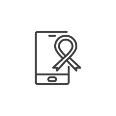 Mobile phone with awareness ribbon line icon