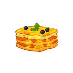 pancakes, cartoon illutration, syrup and honey, sweet pancake isolated on white background.