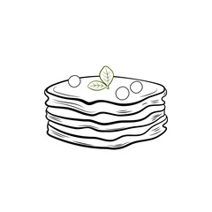 pancake, cartoon illustration, outline art, sweet pancake isolated on white background.