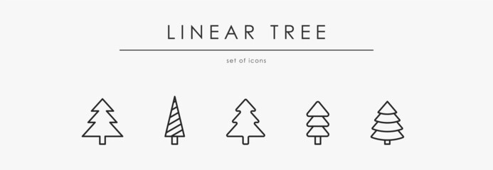 Linear fir icon set. Isolated pine for Christmas decor. New Year tree symbol for decor vector