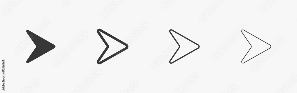 Poster simple triangular arrow set. cursor for web. pointer icon isolated in white background. smooth arrow