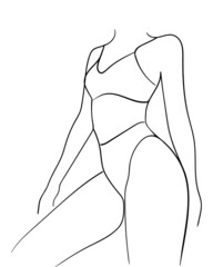 Black line silhouettes of female body in underwear. - Vector illustration