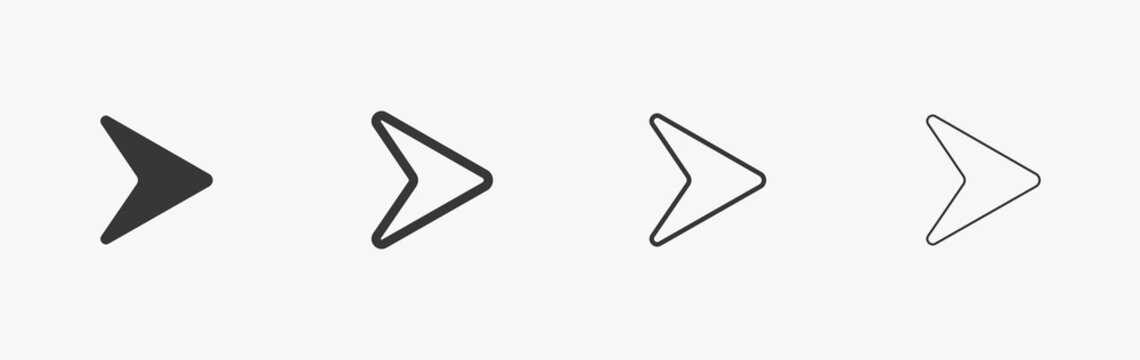 Simple triangular arrow set. Cursor for web. Pointer icon isolated in white background. Smooth arrow sign for web interface and navigation. Vector illustartion