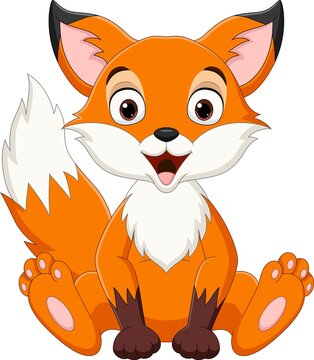 Cartoon cute little fox sitting