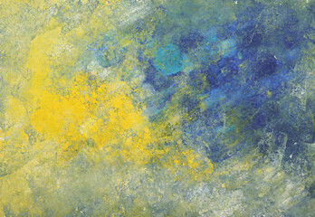 Yellow blue gray hand painted gouache sponged background