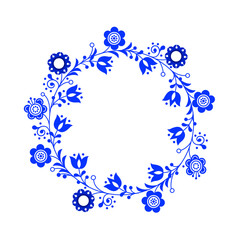 round scandinavian ornament, frame with floral pattern, vector