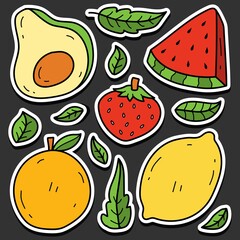 cute fruit cartoon doodle illustration design for coloring, backgrounds, stickers, logos, symbol, icons and more
