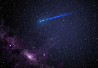 Obraz na płótnie Canvas Shooting star and nebula in starry night sky.