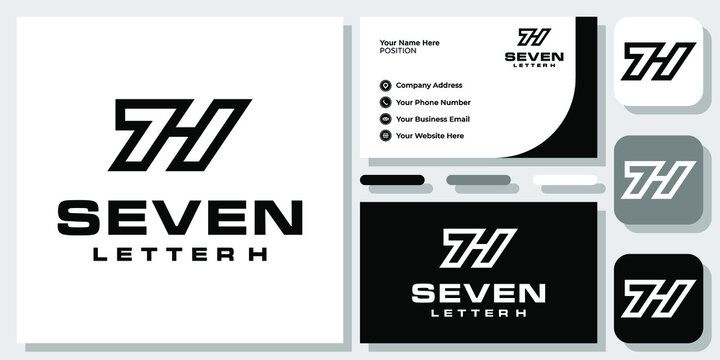 Initials Letters 7H H7 Monogram Number Clean Modern Icon Logo Design with Business Card Template
