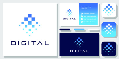 Square Box Digital Technology Innovation Sphere Growth Up Logo Design with Business Card Template