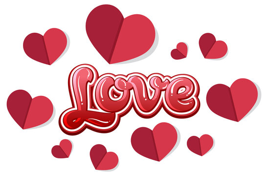 Love font with heart origami icon