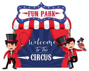 Welcome to the circus banner with magician man © brgfx