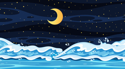 Obraz na płótnie Canvas Beach landscape at night scene with ocean wave