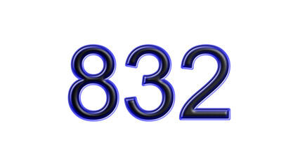 blue 832 number 3d effect white background