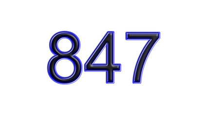 blue 847 number 3d effect white background