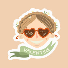Be my Valentine girl's face vector sticker