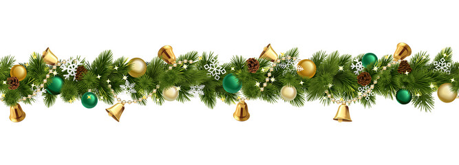 Vector Christmas Branches Border with Bells