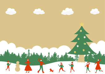 クリスマスツリーと人々　森の風景