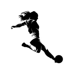 Women soccer player vector silhouettes on white background isolated. Silhouette of a woman kicking soccer ball, vector illustration © Gelgel Nasution