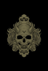 Skull and mirror glass with ornament artwork illustration