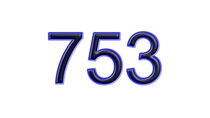 blue 753 number 3d effect white background