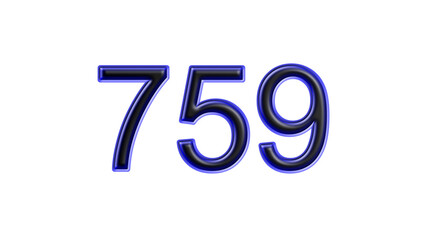 blue 759 number 3d effect white background