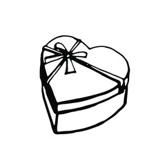 Gift box with ribbon and bow. Black and white clip-art. Vector
