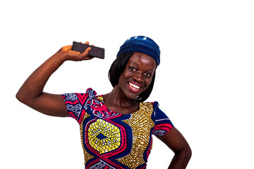 beautiful happy young woman holding mobile phone smiling.