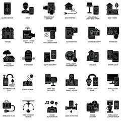 Black and white Smart House flat concept collection vector icon set