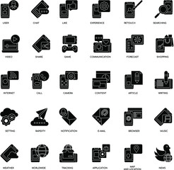Black and white Social Media users flat vector icon collection set