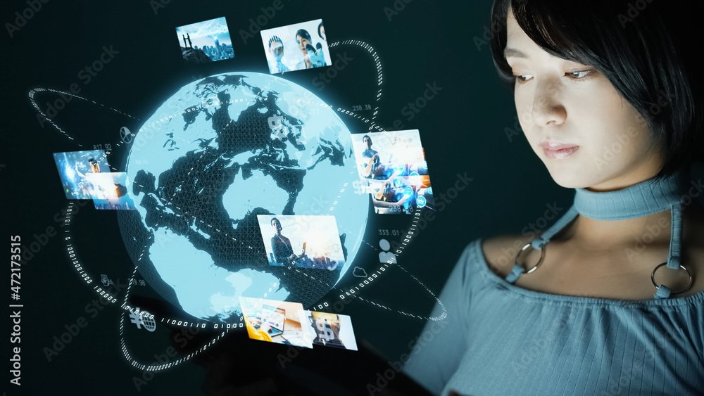 Aufkleber global communication network concept. digital contents.