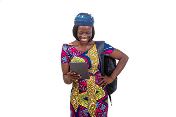 young student girl using a digital tablet smiling.