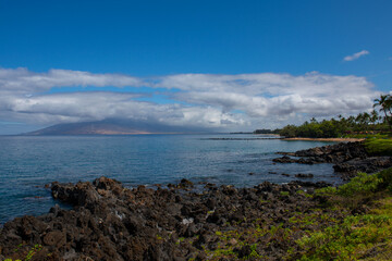 Hawaii beach, hawaiian ocean, aloha maui island. Tropical beach panorama.