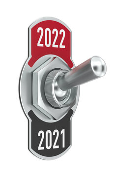 2022 new year. Toggle switch on white background. Isolated 3D illustration