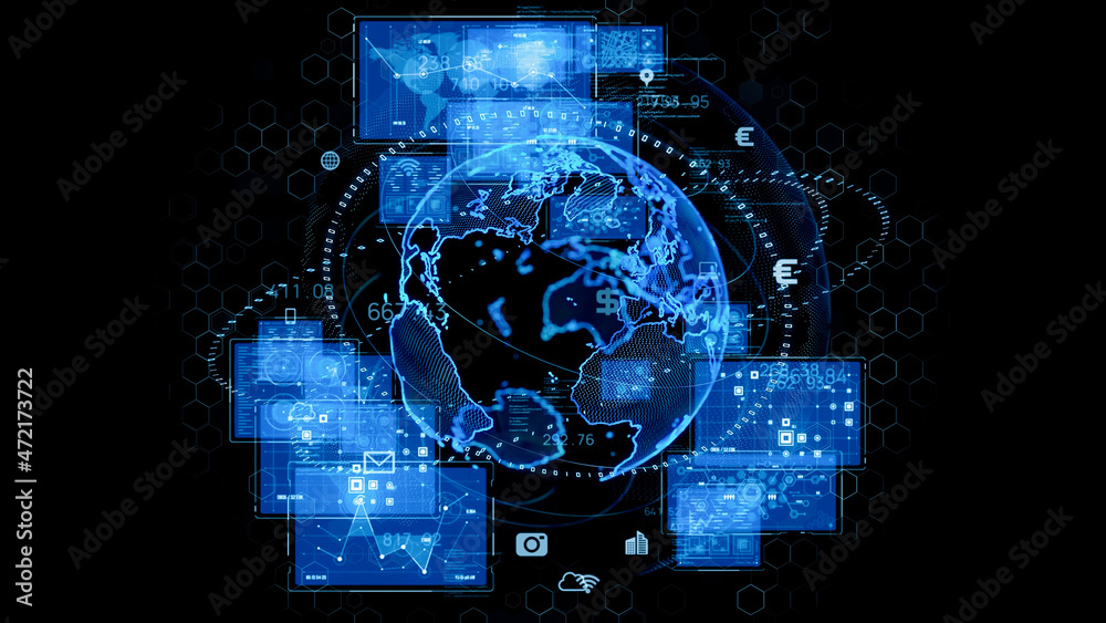 Poster Global communication network concept. Graphical User Interface. Abstract background.
