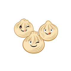 dumplings illustration, Dim Sun, Funny Faces Characters, Isolated on white.