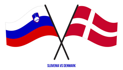 Slovenia and Denmark Flags Crossed And Waving Flat Style. Official Proportion. Correct Colors.