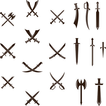 Swords vintage flat vector icon collection set